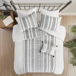 Coupon ⌛ Madison Park Ezra Gray 4 Piece Cotton Waffle Jacquard Comforter Set 😉 -Madison Park Sales unnamed file 4248