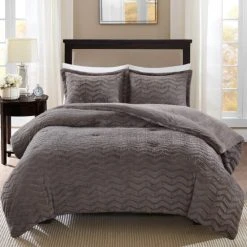 Buy 🔔 Madison Park Kaplan Plushed Long Fur Down Alternative Comforter 3-Piece Set (2-Color Option) Grey 🥰