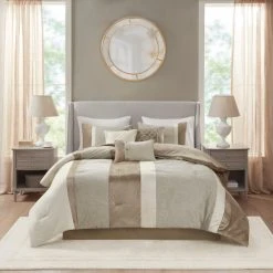 New ✨ Madison Park Wagner Taupe/ Brown 7 Piece Comforter Set 👍