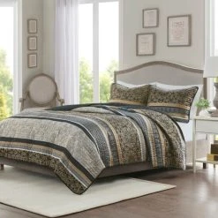 Buy ⌛ Madison Park Prudence Reversible Jacquard Coverlet Set Black/Gold 🛒