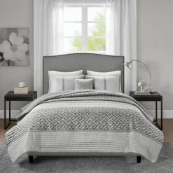 New 🥰 Madison Park Christian 4 Piece Jacquard Coverlet Set Grey 😉