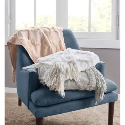 Best Sale 🎉 Madison Park Hannah 100-percent Cotton Tufted Chenille Lightweight Throw With Fringe Tassel Grey 👍