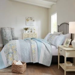 Buy ✔️ Madison Park Ava 3 Piece Reversible Cotton Coverlet Set Aqua/Yellow ⭐ -Madison Park Sales unnamed file 4619
