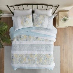 Buy ✔️ Madison Park Ava 3 Piece Reversible Cotton Coverlet Set Aqua/Yellow ⭐ -Madison Park Sales unnamed file 4620