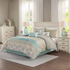 Cheapest ❤️ Madison Park Felicity 7 Piece Cotton Printed Comforter Set Blue ⌛ -Madison Park Sales unnamed file 4684