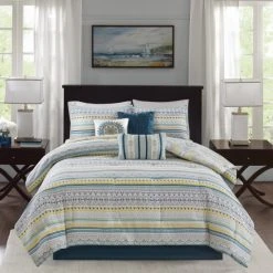Top 10 👍 Madison Park Delta Teal 7 Pieces Reversible Cotton Sateen Printed Comforter Set 👍