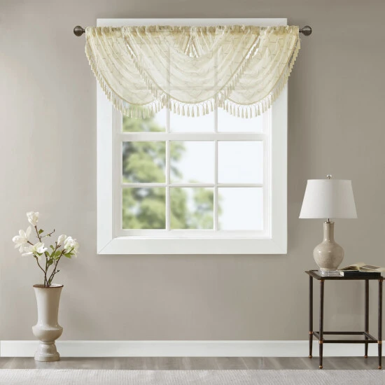 Promo π Madison Park Iris Diamond Sheer Embroidered Waterfall Rod Pocket Valance - 38 X 46" White/grey π₯° 4 Promo π Madison Park Iris Diamond Sheer Embroidered Waterfall Rod Pocket Valance - 38 X 46" White/grey π₯° - Image 2