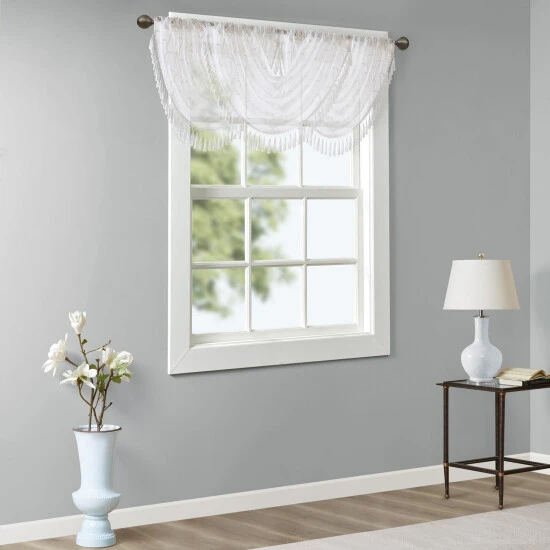 Promo π Madison Park Iris Diamond Sheer Embroidered Waterfall Rod Pocket Valance - 38 X 46" White/grey π₯° 7 Promo π Madison Park Iris Diamond Sheer Embroidered Waterfall Rod Pocket Valance - 38 X 46" White/grey π₯° - Image 5