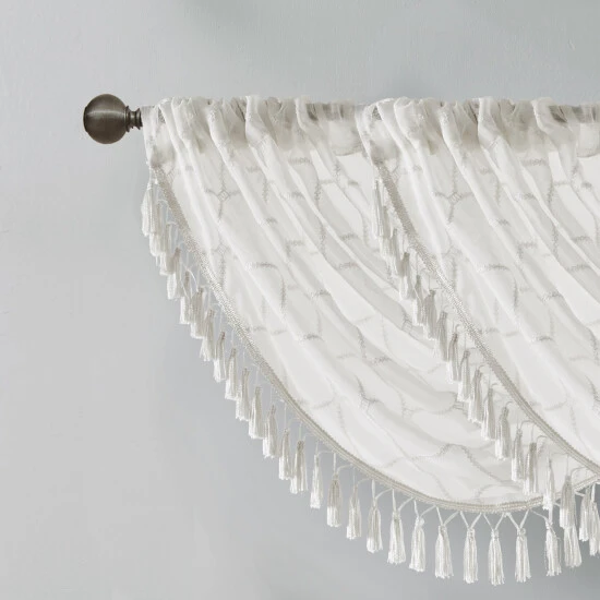Promo π Madison Park Iris Diamond Sheer Embroidered Waterfall Rod Pocket Valance - 38 X 46" White/grey π₯° 8 Promo π Madison Park Iris Diamond Sheer Embroidered Waterfall Rod Pocket Valance - 38 X 46" White/grey π₯° - Image 6