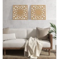 Deals ⭐ Madison Park Lotus Medallion Natural Wood Wall Decor 2 Piece Set ⭐