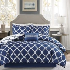 Best Sale 😍 Madison Park Essentials Cole Navy Reversible Complete Comforter Set With Cotton Bed Sheets 😀