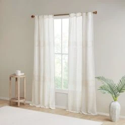 Outlet ⌛ Madison Park Calista Yarn Dye Sheer Window Panel Pair Ivory ⌛ -Madison Park Sales unnamed file 5267