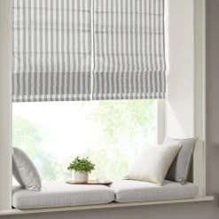 Promo 😀 Madison Park Hampton Yarn Dyed Striped Light Filtering Cordless Roman Shade Taupe 🛒