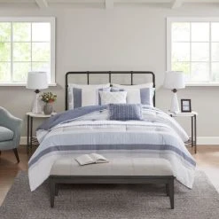 Discount 🧨 Madison Park Levi Blue/ Natural 5 Piece Jacquard Comforter Set 😉
