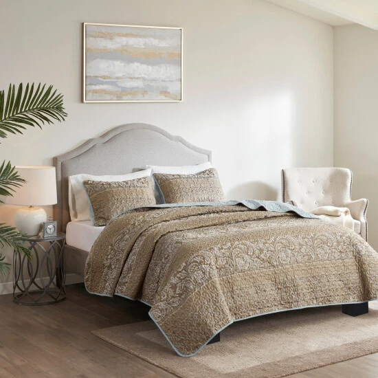 Deals π Madison Park Laura Reversible Jacquard Coverlet Set Blue/Brown π 3 Deals π Madison Park Laura Reversible Jacquard Coverlet Set Blue/Brown π