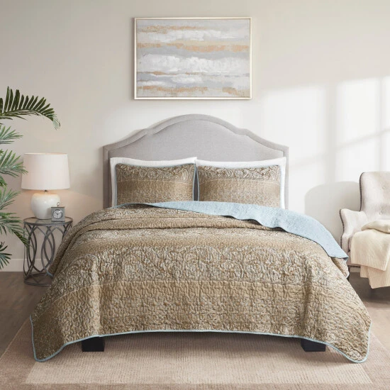 Deals π Madison Park Laura Reversible Jacquard Coverlet Set Blue/Brown π 8 Deals π Madison Park Laura Reversible Jacquard Coverlet Set Blue/Brown π - Image 6