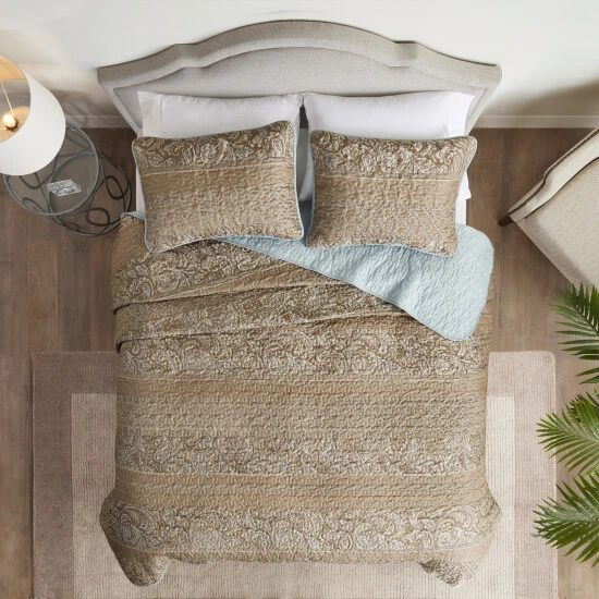 Deals π Madison Park Laura Reversible Jacquard Coverlet Set Blue/Brown π 10 Deals π Madison Park Laura Reversible Jacquard Coverlet Set Blue/Brown π - Image 8