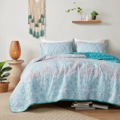 Outlet 🎉 Madison Park Peggy Teal 3 Piece Reversible Cotton Coverlet Set 👍 -Madison Park Sales unnamed file 5428