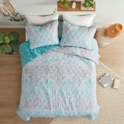 Outlet 🎉 Madison Park Peggy Teal 3 Piece Reversible Cotton Coverlet Set 👍 -Madison Park Sales unnamed file 5430