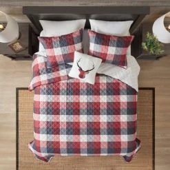 Brand new 🧨 Madison Park Meadow Red 4 Piece Printed Herringbone To Sherpa Reversible Coverlet Set ❤️ -Madison Park Sales unnamed file 5505