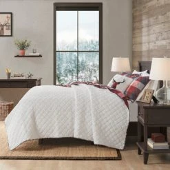 Brand new 🧨 Madison Park Meadow Red 4 Piece Printed Herringbone To Sherpa Reversible Coverlet Set ❤️ -Madison Park Sales unnamed file 5508