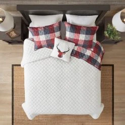 Brand new 🧨 Madison Park Meadow Red 4 Piece Printed Herringbone To Sherpa Reversible Coverlet Set ❤️ -Madison Park Sales unnamed file 5509