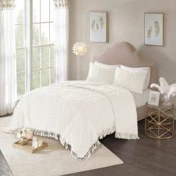 Outlet ❤️ Madison Park Virginia Cotton Chenille Medallion Fringe Coverlet Set Off White 💯 -Madison Park Sales unnamed file 554