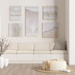 Cheap 🌟 Madison Park Natural Essence Neutral Abstract Hand Embellished Glitz Canvas 5 Piece Gallery Set 🔥