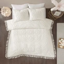 Outlet ❤️ Madison Park Virginia Cotton Chenille Medallion Fringe Coverlet Set Off White 💯 -Madison Park Sales unnamed file 555