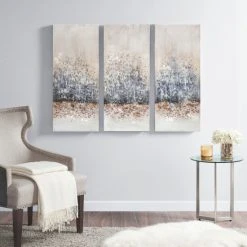 Hot Sale ⭐ Madison Park 'Twilight Mystere' Hand-brush Embellished Canvas Triptych - Blush/ Grey 🌟