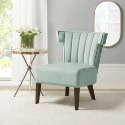 Discount π Madison Park Rile Seafoam Upholstered Armless Accent Lounge Chair π