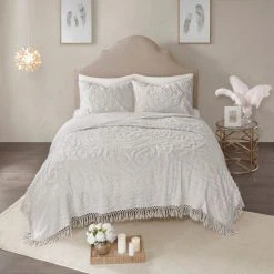 Outlet ❤️ Madison Park Virginia Cotton Chenille Medallion Fringe Coverlet Set Off White 💯 -Madison Park Sales unnamed file 562