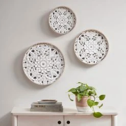 Deals 😍 Madison Park Natural/ White Wood Wall Decor 3 Piece Set 👏