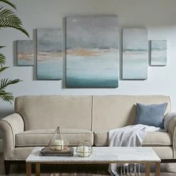 Buy 😀 Madison Park Glistening Gold Marble Blue/ Sand Oversized 5 Pieces Set Gel 🧥 Coat Canvas With Gold Foil/ Card Board Backer 🎁