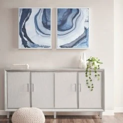 Budget 🎁 Madison Park Ethereal Blue Printed Framed Canvas Set Of 2 😀