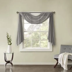 Best Sale 🎉 Madison Park Kaylee Solid Lightweight Crushed Sheer Curtain Scarf Cream 🎉