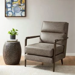 Coupon 👏 Madison Park Bennett Faux Leather Channel Accent Armchair 👍