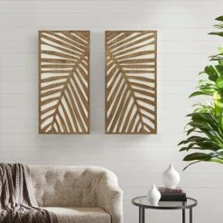Discount 🎉 Madison Park Birch Palms Dark Brown Carved Wall Panel 2 Piece Set ✔️