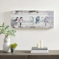 Deals ⌛ Madison Park Perched Birds White/Grey Hand Painted Wood Plank 👏