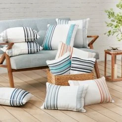 New ❤️ Madison Park Bolinas Printed Stripe 3M Scotchgard Outdoor Square Pillow - 20x20" Black 🎁