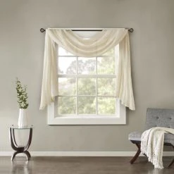 Best Sale 🎉 Madison Park Kaylee Solid Lightweight Crushed Sheer Curtain Scarf Cream 🎉 -Madison Park Sales unnamed file 614