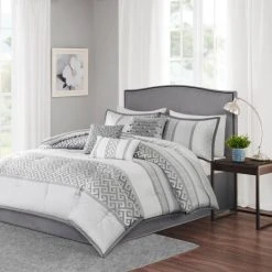 Outlet 💯 Madison Park Christian 7-piece Geometric Jacquard Comforter Set Grey ⌛ -Madison Park Sales unnamed file 667