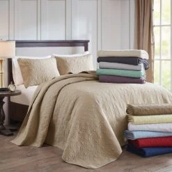 Discount ⭐ Madison Park Mansfield Reversible Bedspread Set Khaki 🤩