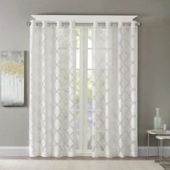 Brand new 🎁 Madison Park Laya Fretwork Burnout Sheer Curtain Panel Grey 😉