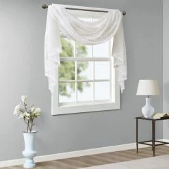New 🎉 Madison Park Iris Diamond Sheer Embroidered Window Curtain Scarf Grey ✨ -Madison Park Sales unnamed file 946