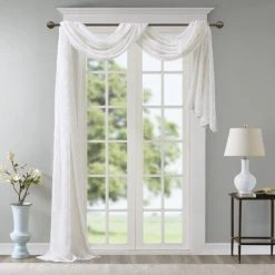 New 🎉 Madison Park Iris Diamond Sheer Embroidered Window Curtain Scarf Grey ✨ -Madison Park Sales unnamed file 947
