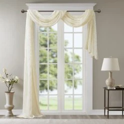 New 🎉 Madison Park Iris Diamond Sheer Embroidered Window Curtain Scarf Grey ✨ -Madison Park Sales unnamed file 950