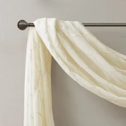 New 🎉 Madison Park Iris Diamond Sheer Embroidered Window Curtain Scarf Grey ✨ -Madison Park Sales unnamed file 951